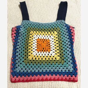 Andree Granny Square Crochet Tank Top Colorful Boho Festival Retro 70s Indie S